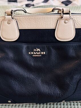 USED Coach Mickie Spectator Leather Satchel Tote Chalk/Navy 37679